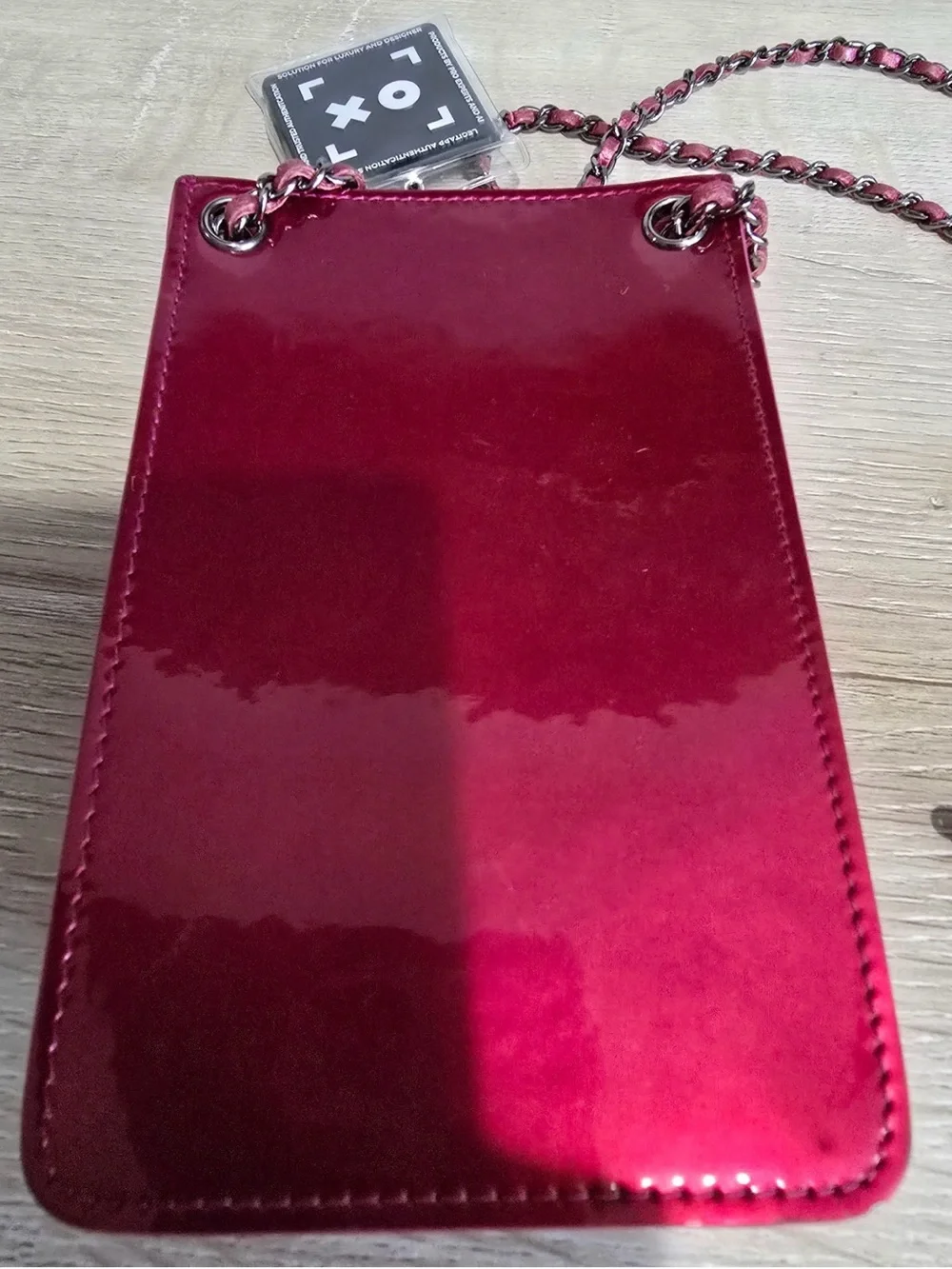 CHANEL Fuchsia Patent Leather CC Phone Crossbody with Chain Strap